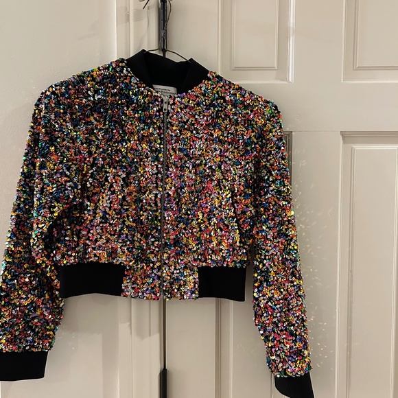 Rainbow Sequin Cropped Jacket